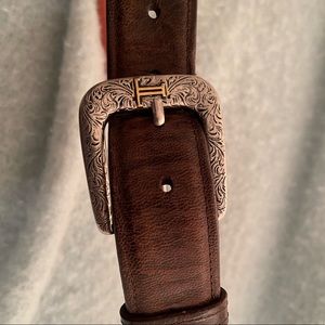 Lucchese Smooth Goat Brown Leather Belt.  Size 36.